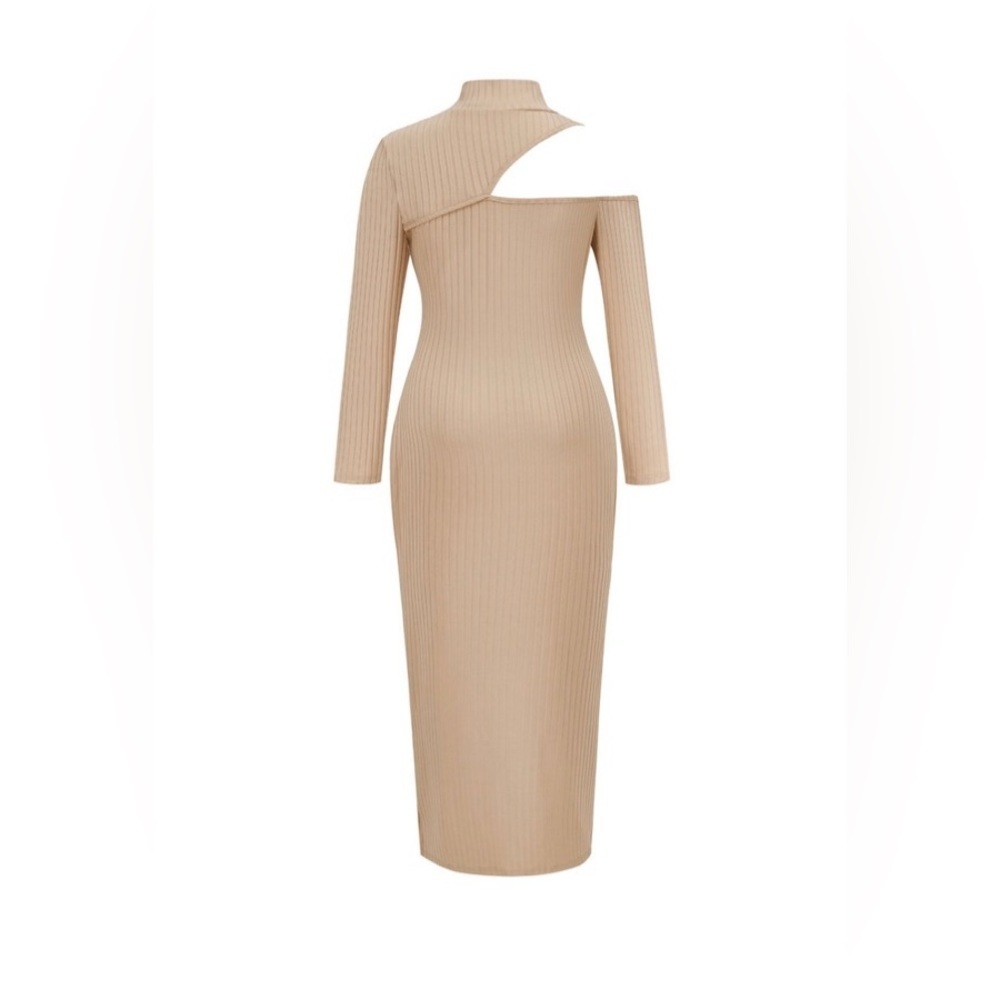 Ladies Sexy Open Show Slit Dress Turtleneck Strip Long Skirt - Picture 4 of 5